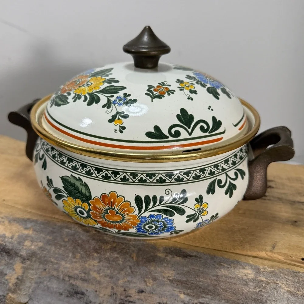 Asta West Germany Enamel Floral Dutch Oven Lidded 8